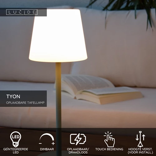 Lucide TYON - Oplaadbare Tafellamp Binnen/Buiten - Accu/Batterij - LED Dimb. - 1x2W 2700K - IP65 - Groen - USP
